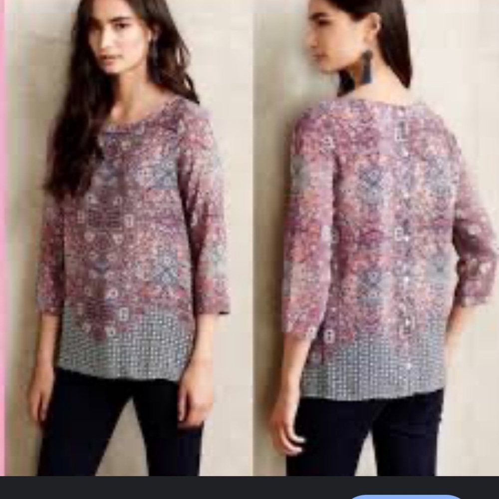50%offw❤️ Anthropologie Maeve 3/4 sleeve 100% silk top. Size: 6 129